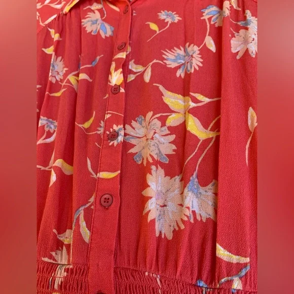 Free People Women’s XS Prairie Western Red Floral Dress Boho Puff Sleeve Peasant - Picture 6 of 12